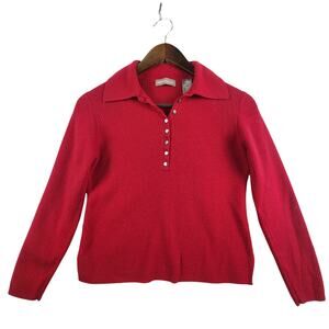 Valerie Separates Ribbed Wool Collared Pullover Womens SZ LG Ribbed Red Button